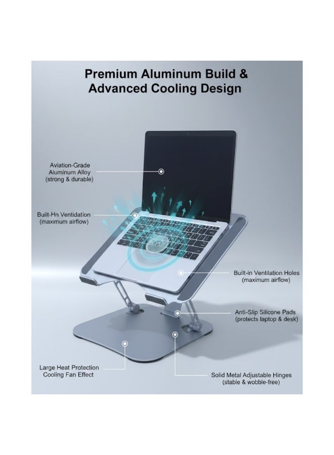 طلال حامل كمبيوتر محمول معدني قابل للتعديل مزود بمروحة تبريد كبيرة مدمجة للحماية من ارتفاع درجة الحرارة، وقاعدة مريحة قابلة لتعديل الارتفاع والزاوية، وقاعدة متينة وثابتة مزودة بوسادات مانعة للانزلاق، وحامل كمبيوتر محمول محمول للتبريد - Image 4